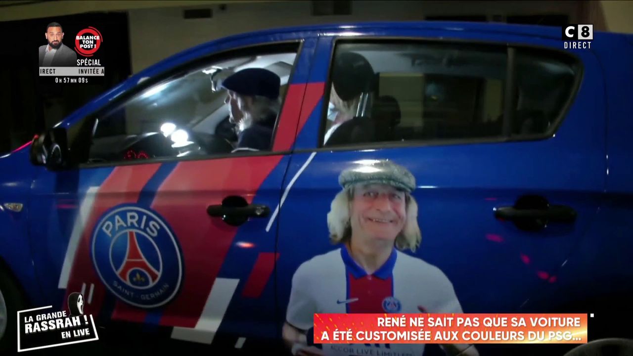 Rene Malleville A Bord De Sa Voiture Customisee Aux Couleurs Du Psg Avec Le Sosie De Didier Raoult En Streaming Direct Et Replay Sur Canal Mycanal