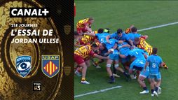 L'essai de Jordan Uelese contre Perpignan