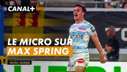 Le micro porté par Max Spring lors de Pau / Racing - Barrages TOP 14