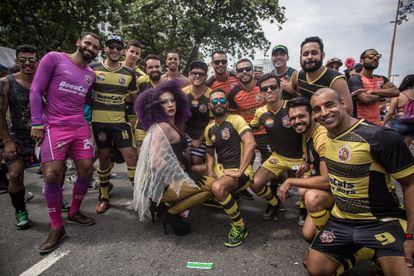 Le club de rugby gay de Rio de Janeiro, au Brésil, lors de la Marche des fiertés locale.