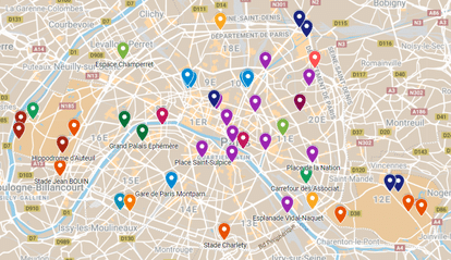 60 lieux parisiens pouvant accueillir des événements cet été (mairie de Paris/google maps)